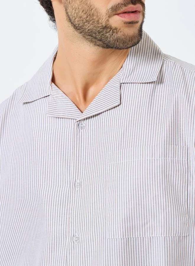 Styli  Men Relaxed Fit Striped Shirt and Pyjama Set for Men | Best Price UAE